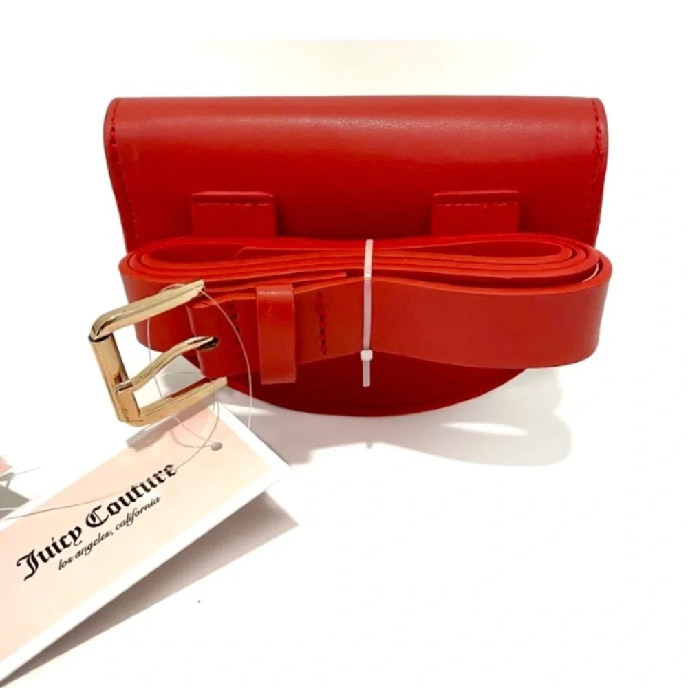 JUICY COUTURE Red Gold Diamond Studded Logo Belt Waist Bag Gift Box NWT